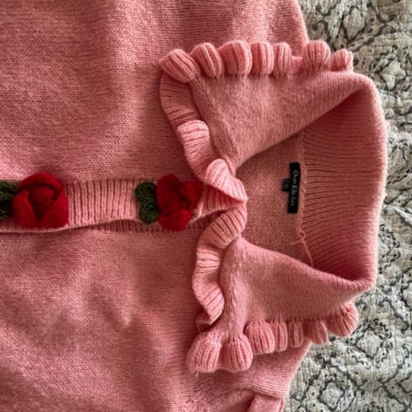 Pink Knit Cardigan Crocheted Strawberry Buttons Sz L/XL Coquette Twee Valentine - Picture 7 of 15